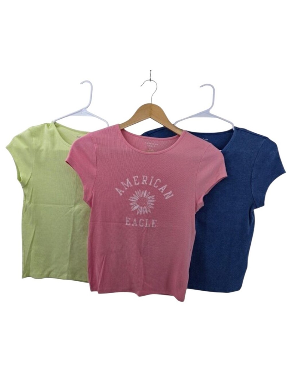 American Eagle Outfitters Ribbed T-shirt Women's Size Medium Pink Blue Green